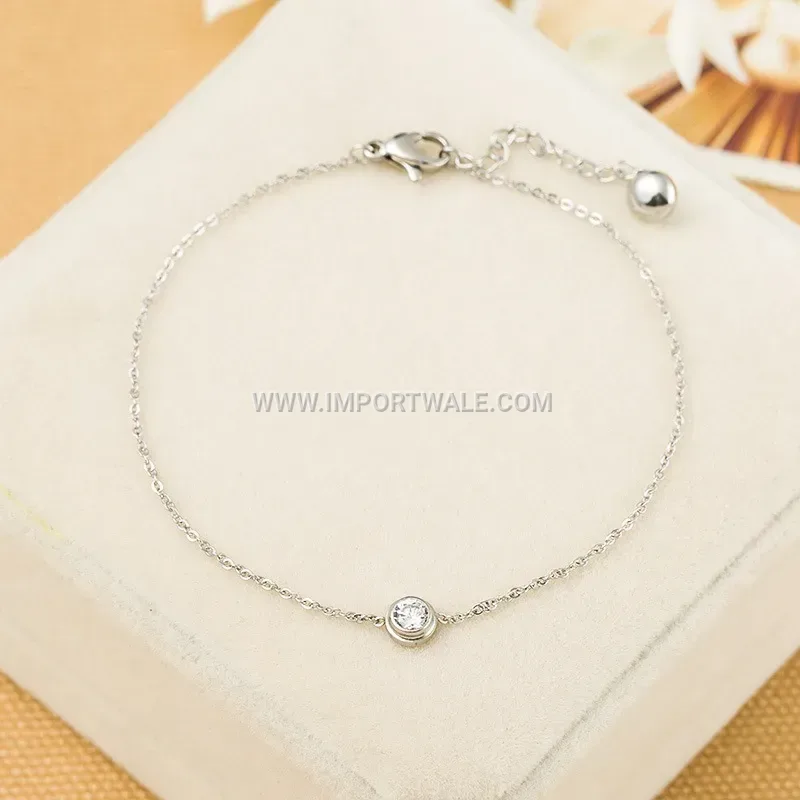 Solitaire Zirconia Stainless Steel Chain Bracelet