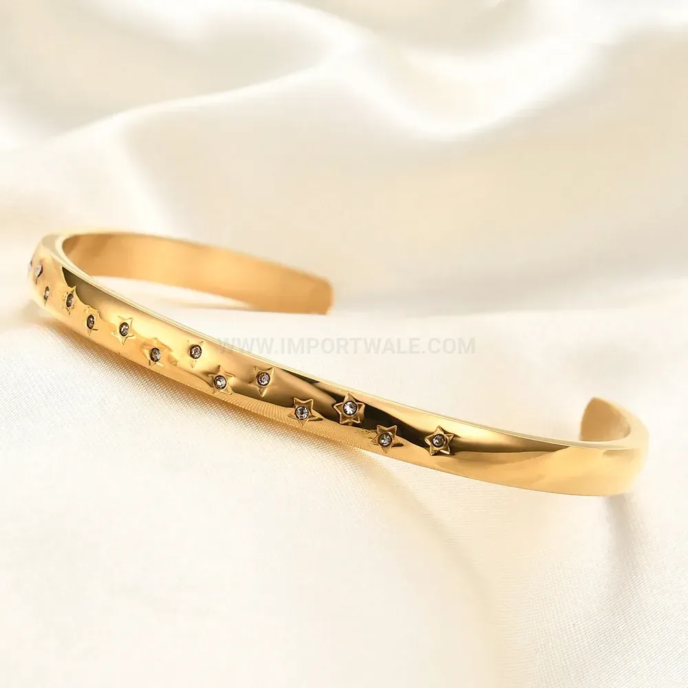 Trendy Star Rhinestone Embedded Stainless Steel Cuff Bangle