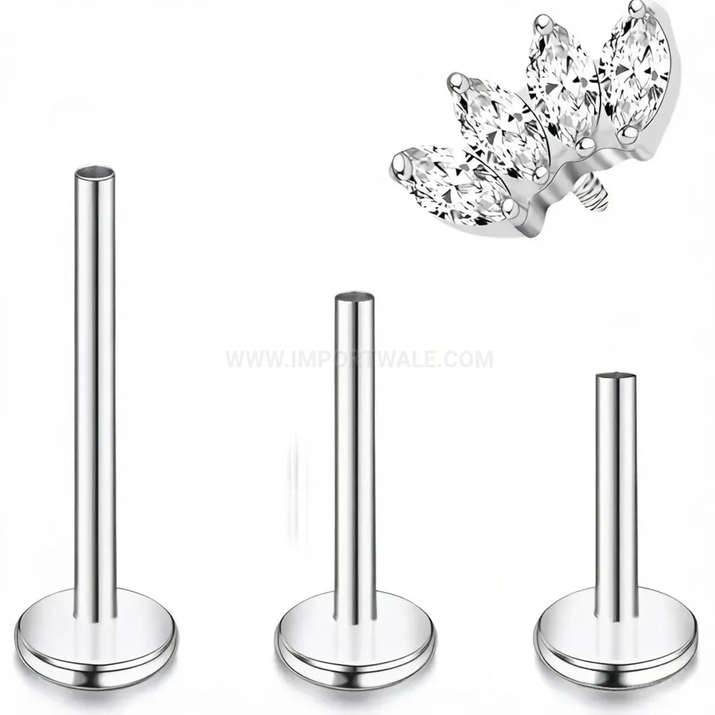 Modern Crown Cubic Zirconia Internally Threaded Stainless Steel Cartridge Studs