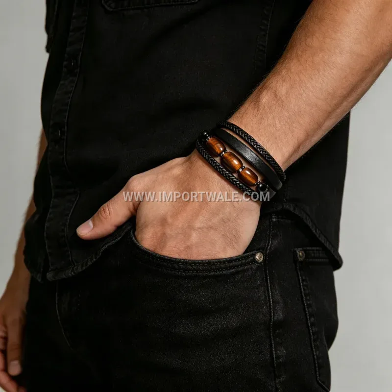 Multi Layer Natural Stone Braided Leather Bracelet