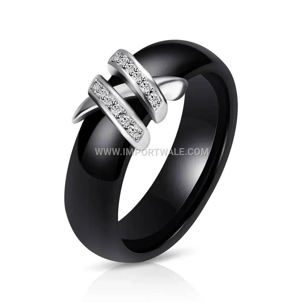 Double X Motif Ceramic Stainless Steel Ring