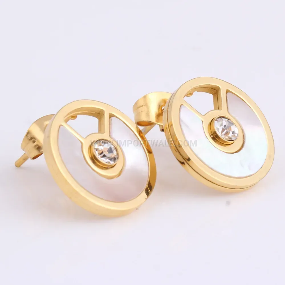 Gold Stainless Steel Cutout Shell Circular Stud Earrings