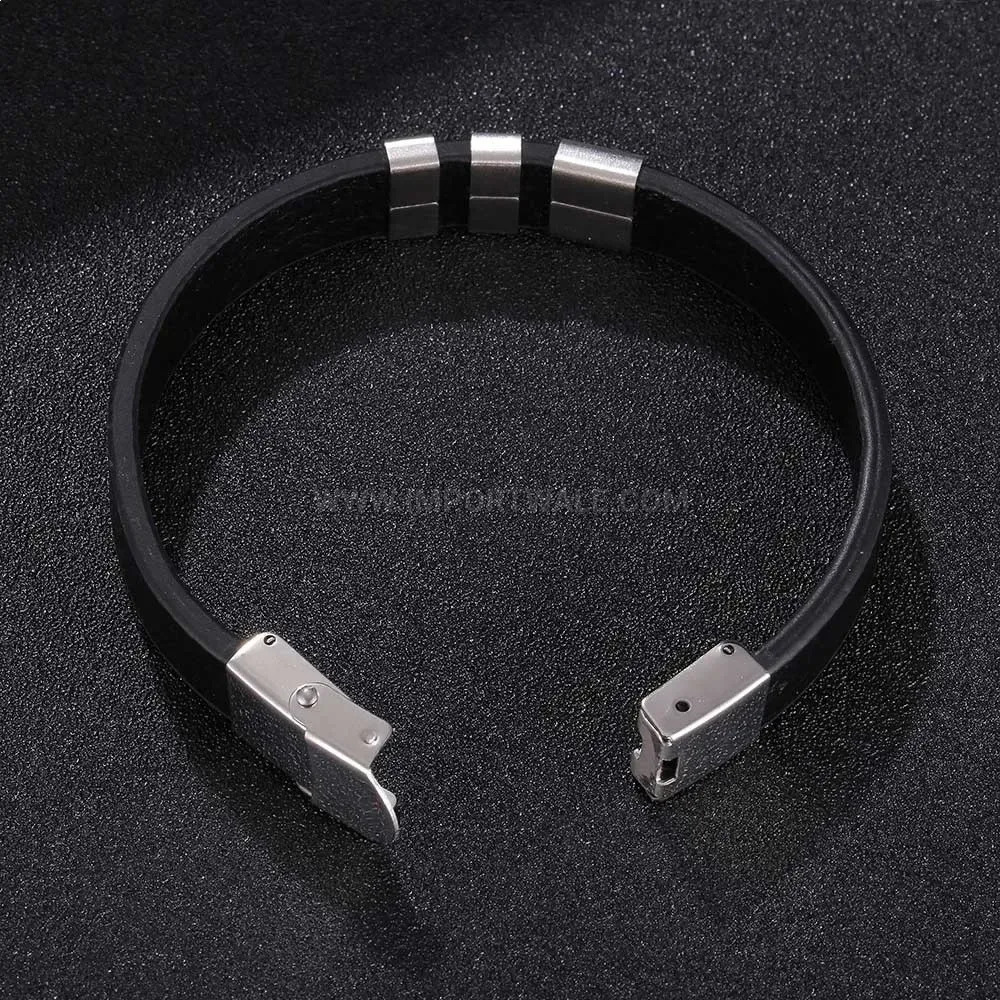 Minimalist Leather and Stainless Steel Accent Men's Bracelet