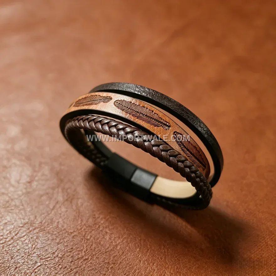Vintage Feather Textured Multi-Layer Faux Leather Braided Bracelet