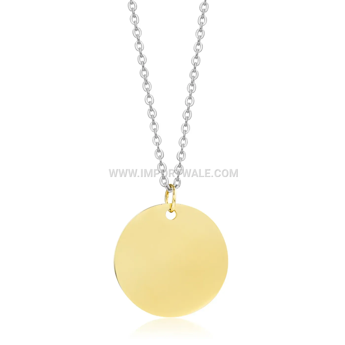 Polished Stainless Steel Round Disc Pendant Necklace
