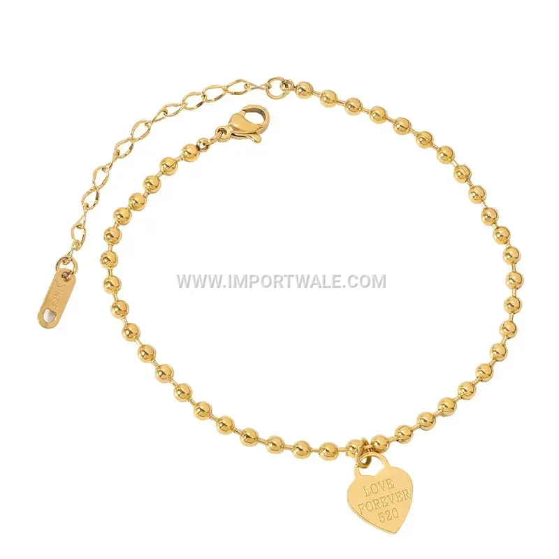 18K Gold Plated Heart Charm Titanium Steel Anklet