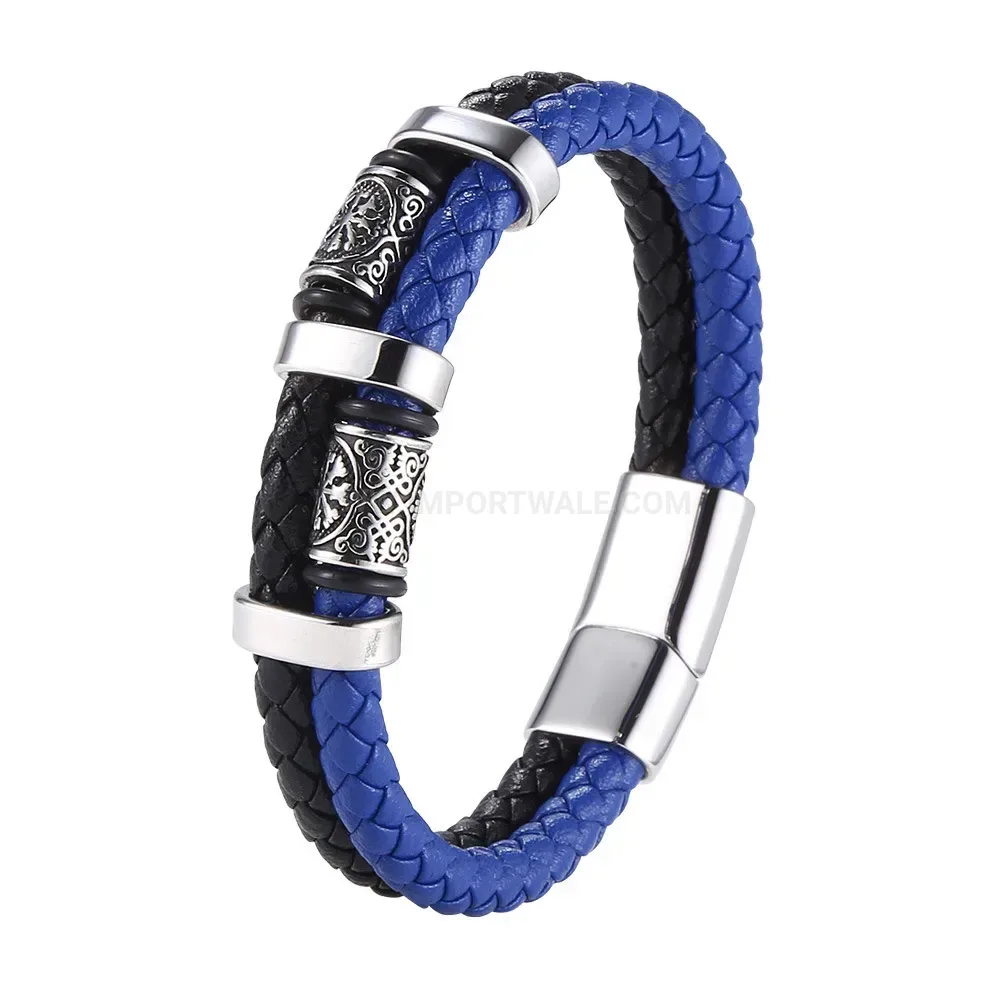 Steel Magnetic Clasp Leather Bracelet for Men
