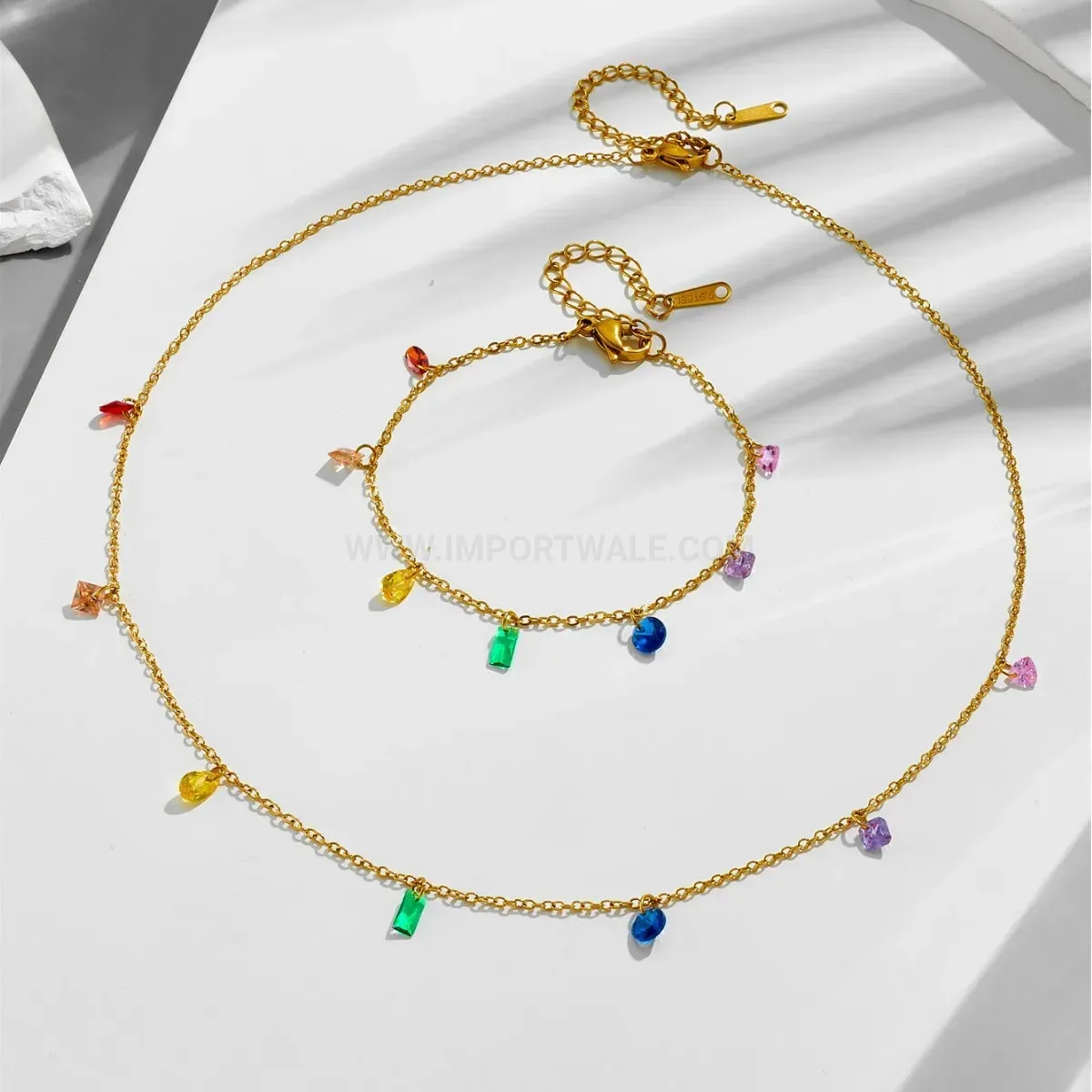 Modern Multicolor Cubic Zirconia Titanium Steel Gold Jewelry Set