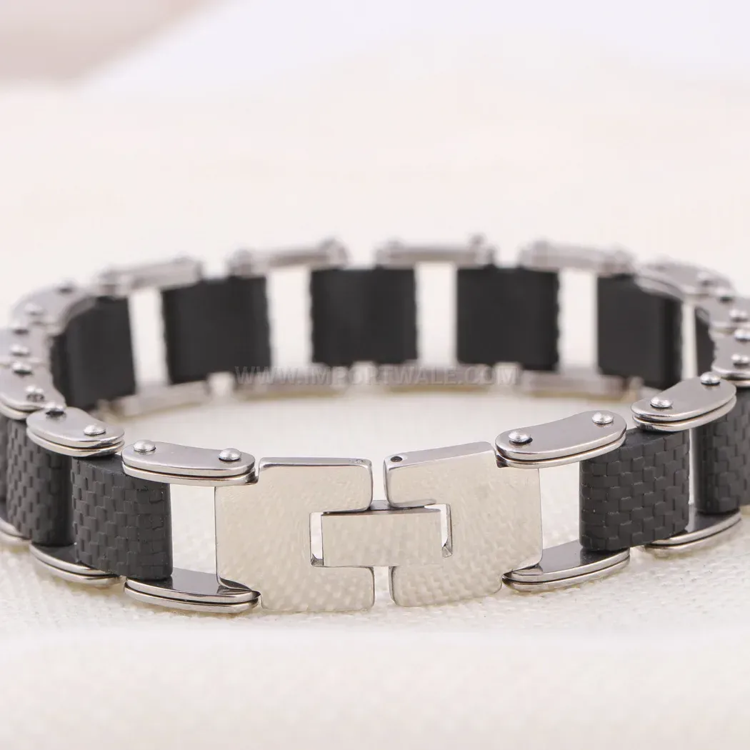 Men's Stainless Steel and Silicone Bike Chain Link Bracelet