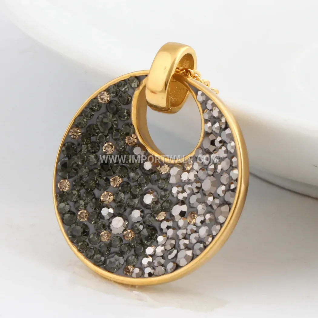 Vintage Hollow Round Stainless Steel Rhinestone Pendant Necklace