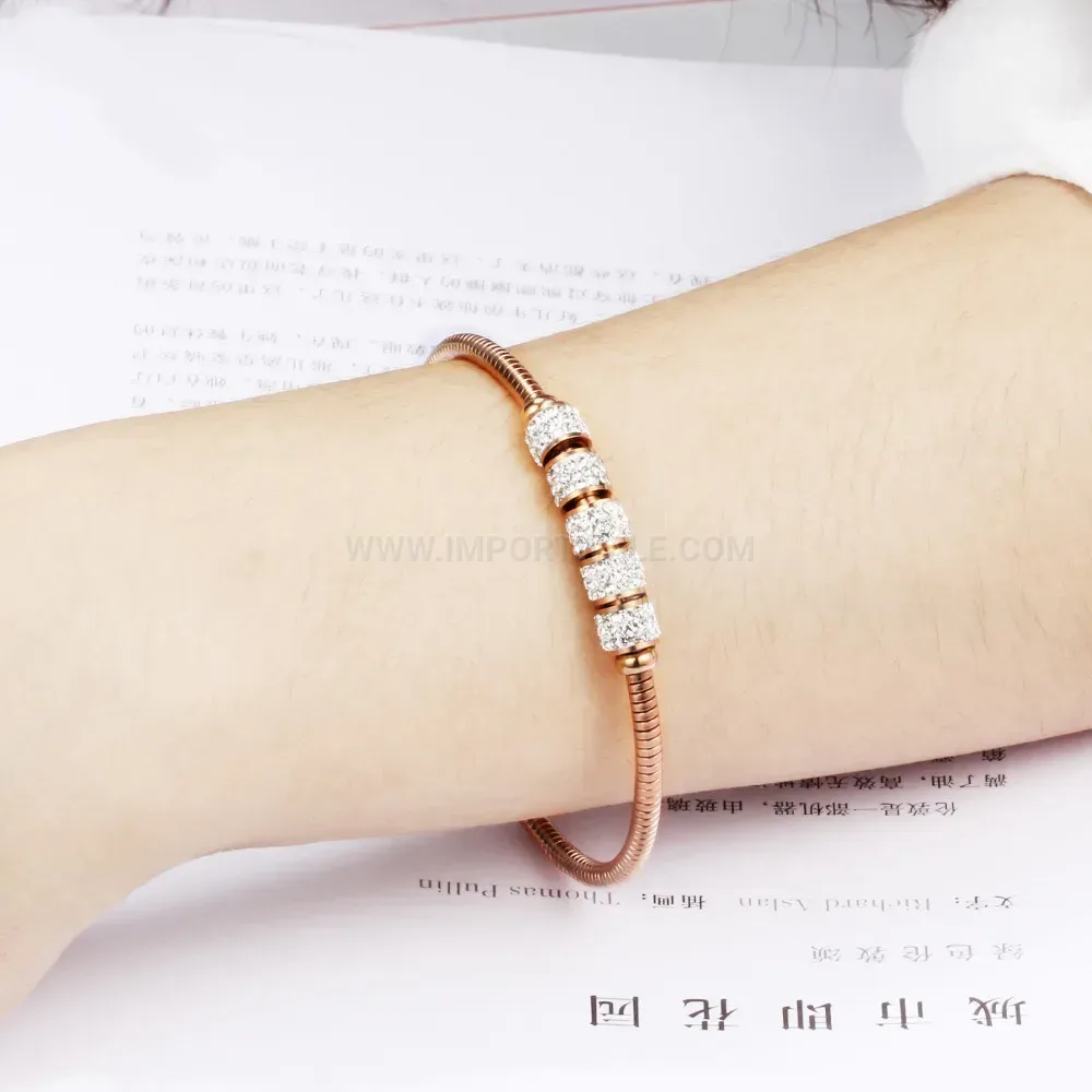 Classic Rhinestone Snake Chain Stainless Steel Bangle with Magnetic Clasp