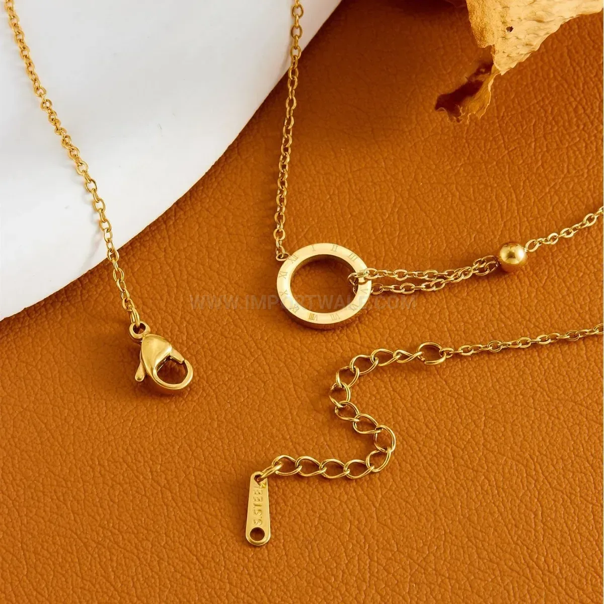 Elegant Sleek Titanium Steel Roman Numeral Disc Collar Necklace