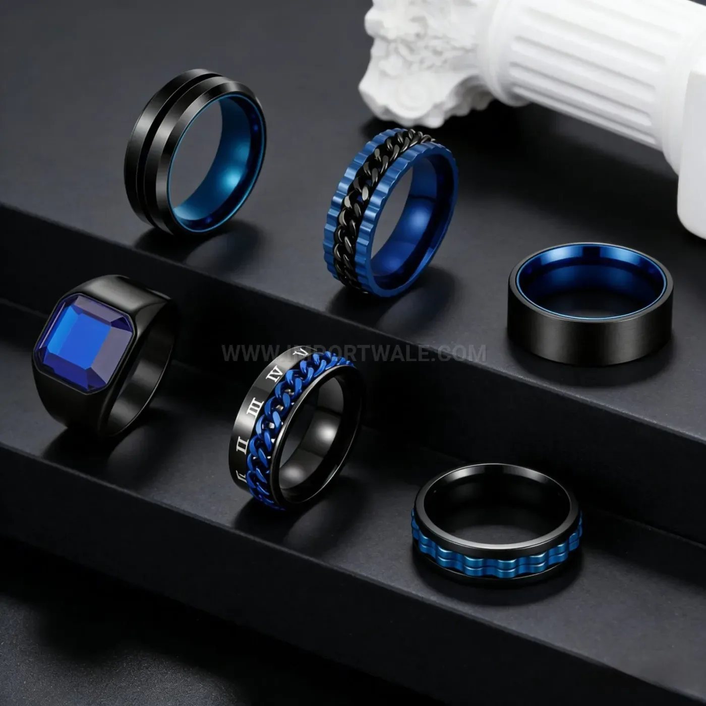 Rotating Stainless Steel Geometric Band Ring Set