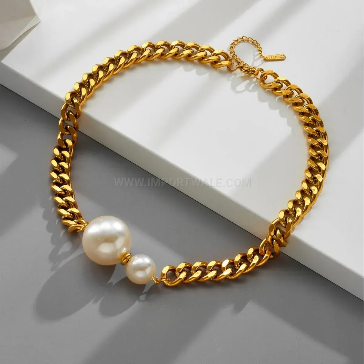 Elegant Baroque Imitation Pearl Pendant Chunky Titanium Steel Chain Necklace