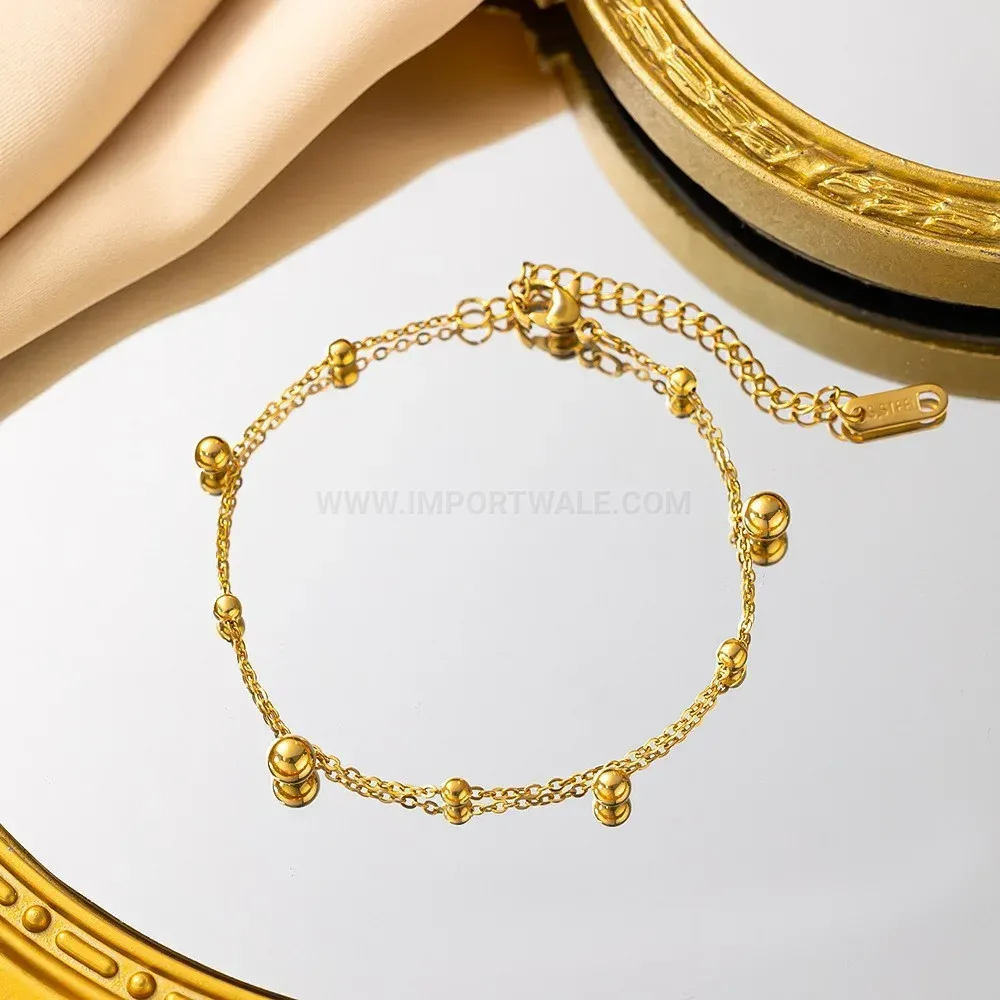 Gold Tone Stainless Steel Floral Bead Bracelet