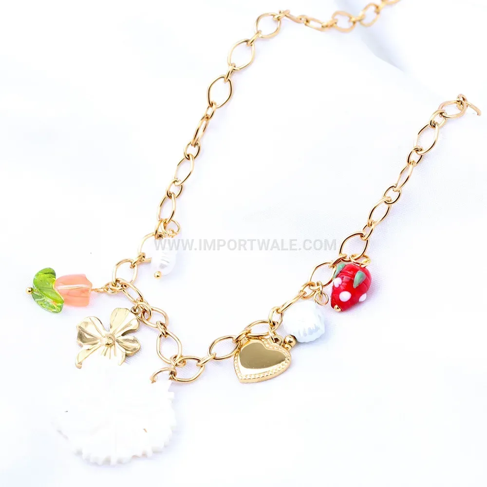 Stainless Steel Ocean Theme Heart Charm Pendant Necklace