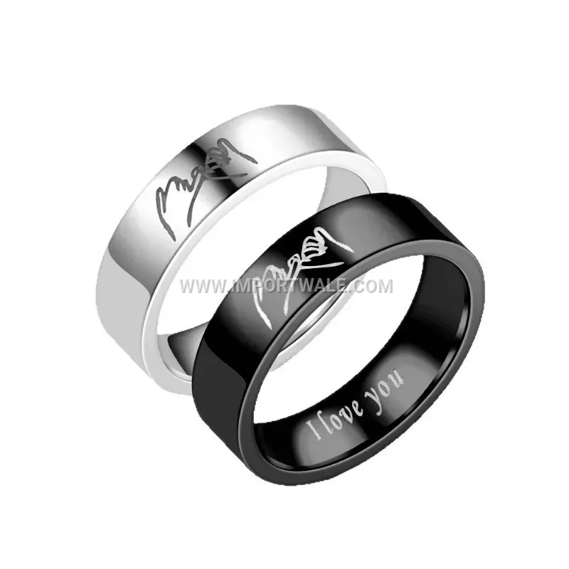 Stainless Steel Hand-in-Hand Couple Motif Band Ring