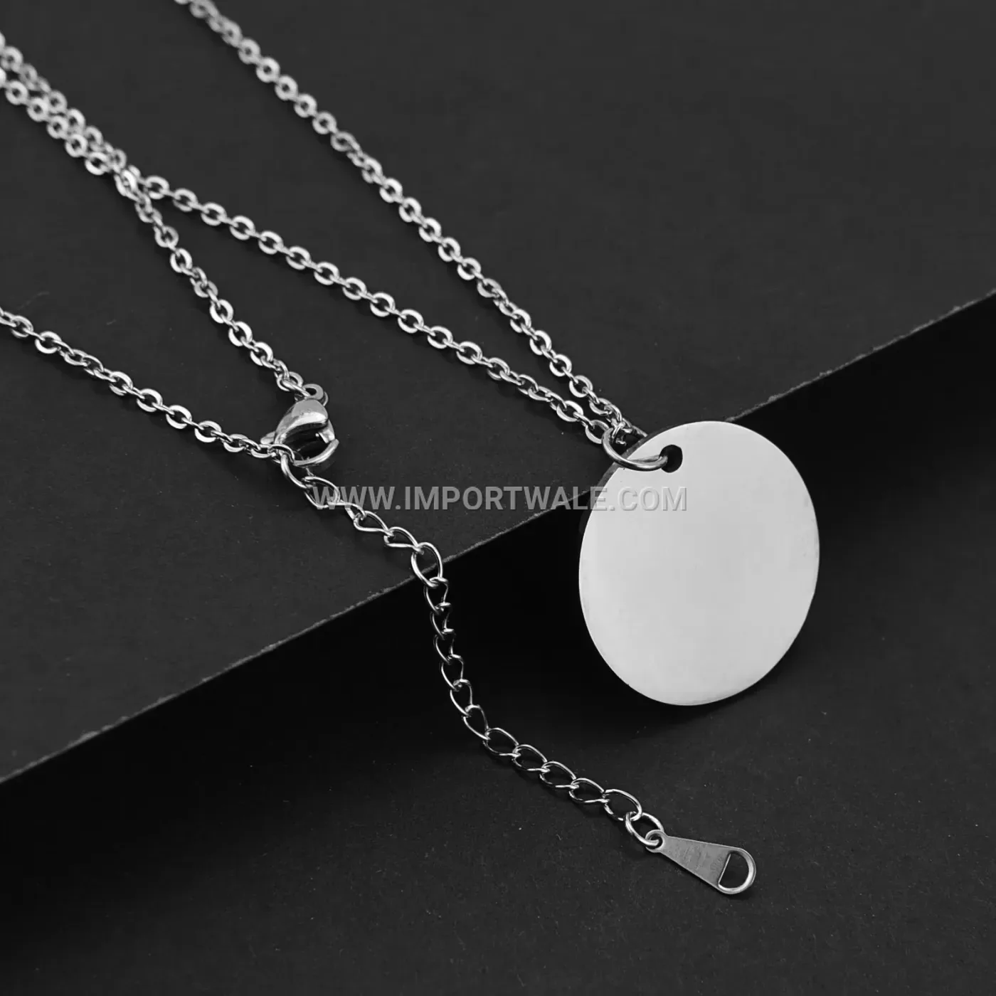 Polished Stainless Steel Round Disc Pendant Necklace
