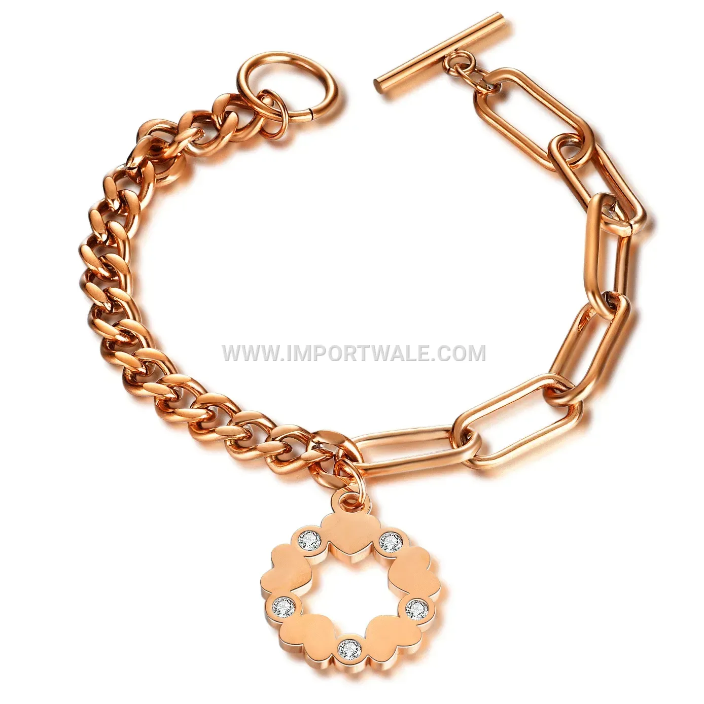 Star Cutout Rhinestone Stainless Steel OT Clasp Chain Bracelet