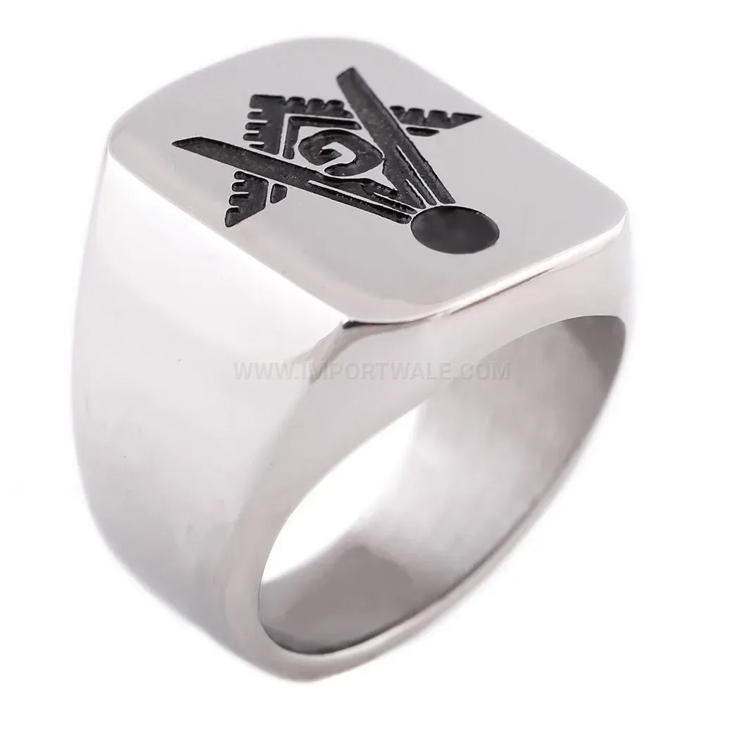 Modern Masonic Emblem Square Stainless Steel Signet Ring