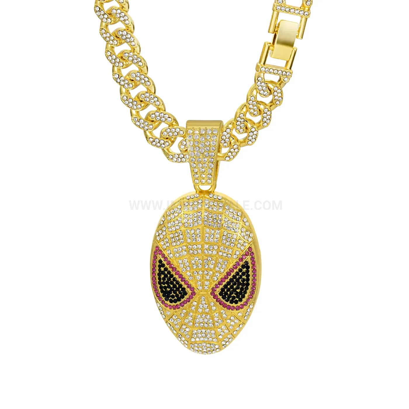 Iced Out Spider Mask Pendant Cuban Chain Necklace