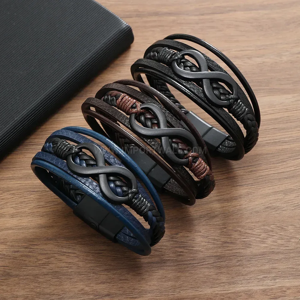 Premium Multi Layer Braided Leather Infinity Symbol Magnetic Bracelet