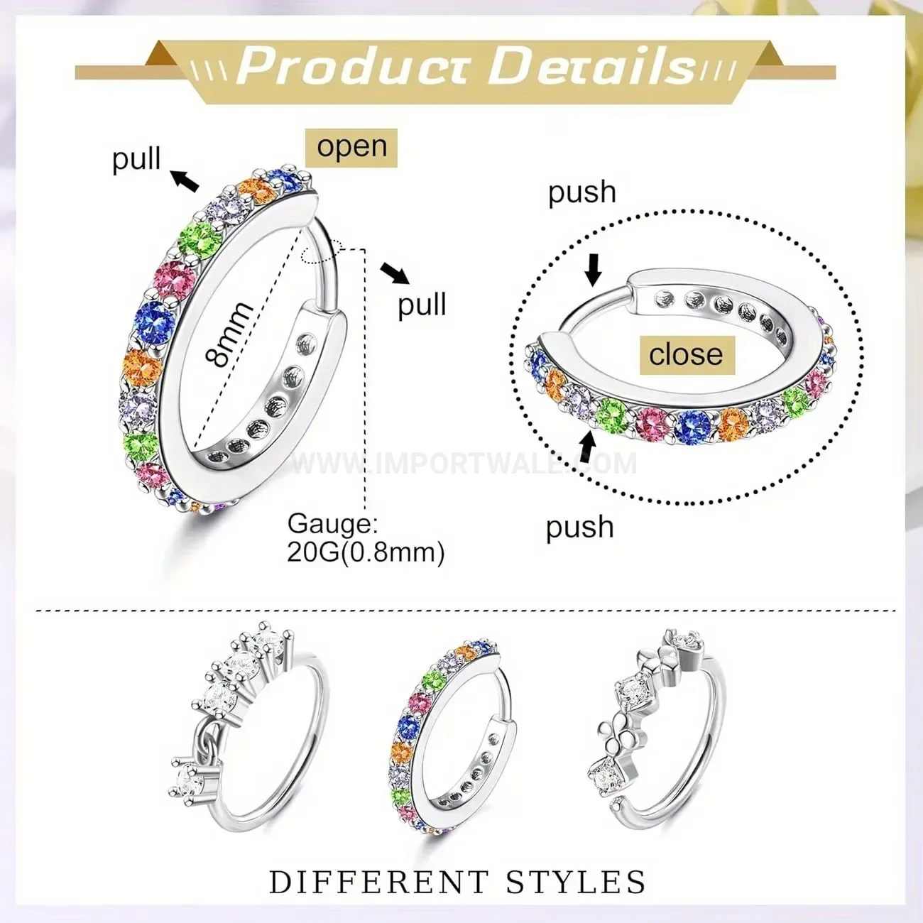 Stylish C-Shaped Crystal Titanium Steel Nose Ring Hoop