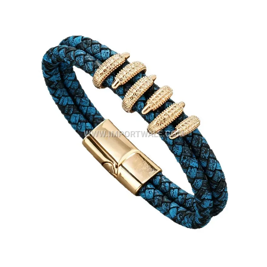 Woven Leather Claw Accent Wristband Bracelet