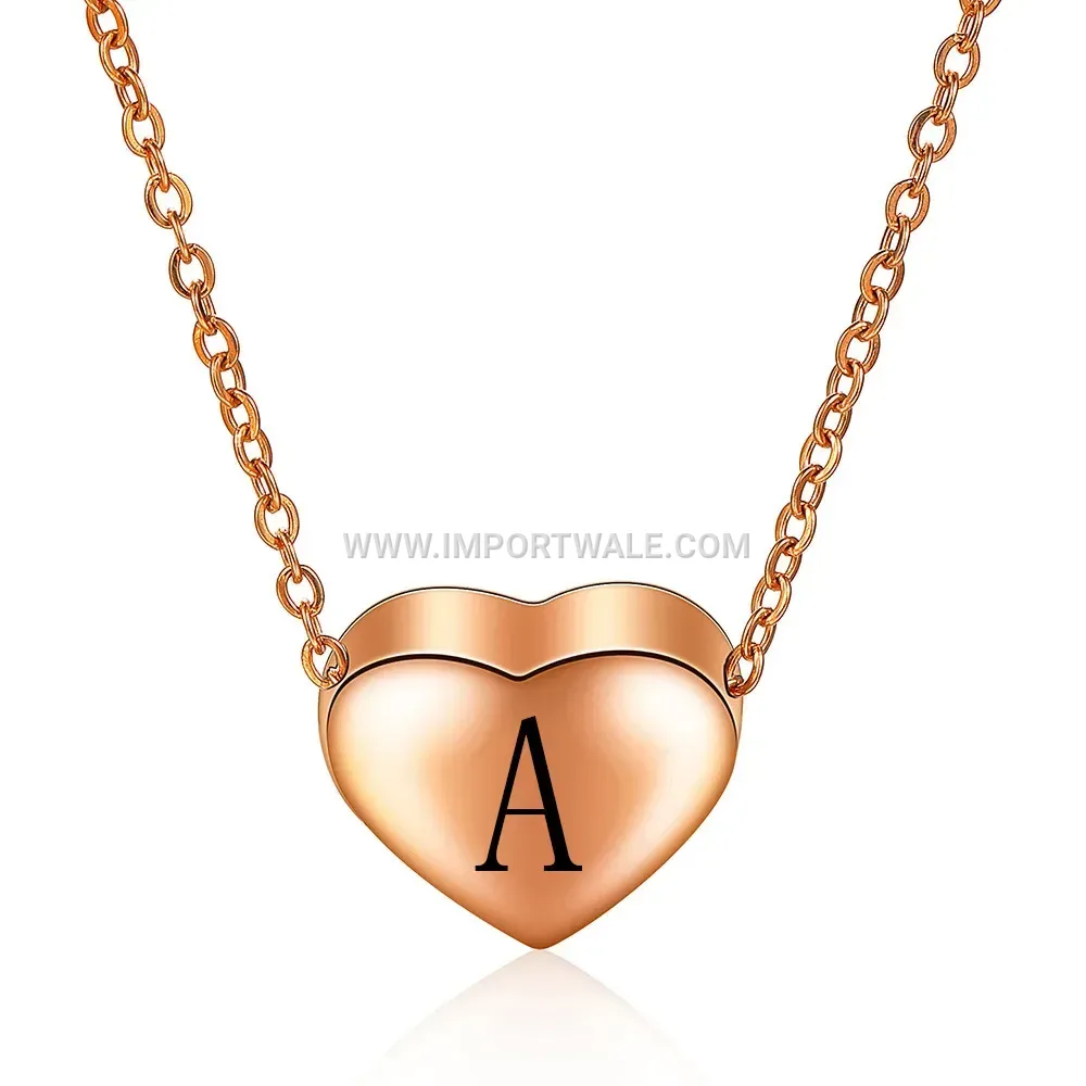 Rose Gold Stainless Steel Heart Initial Pendant Necklace