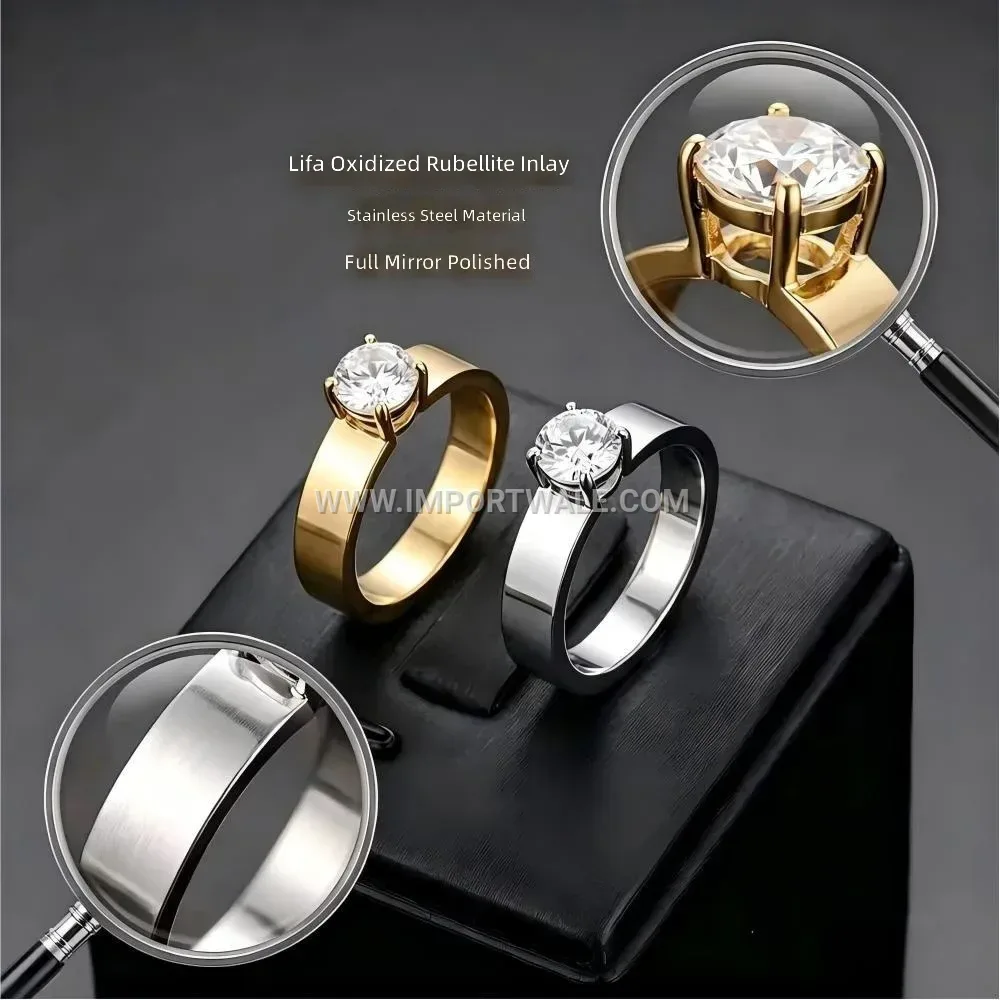 Claw Set Zircon Stainless Steel Solitaire Ring