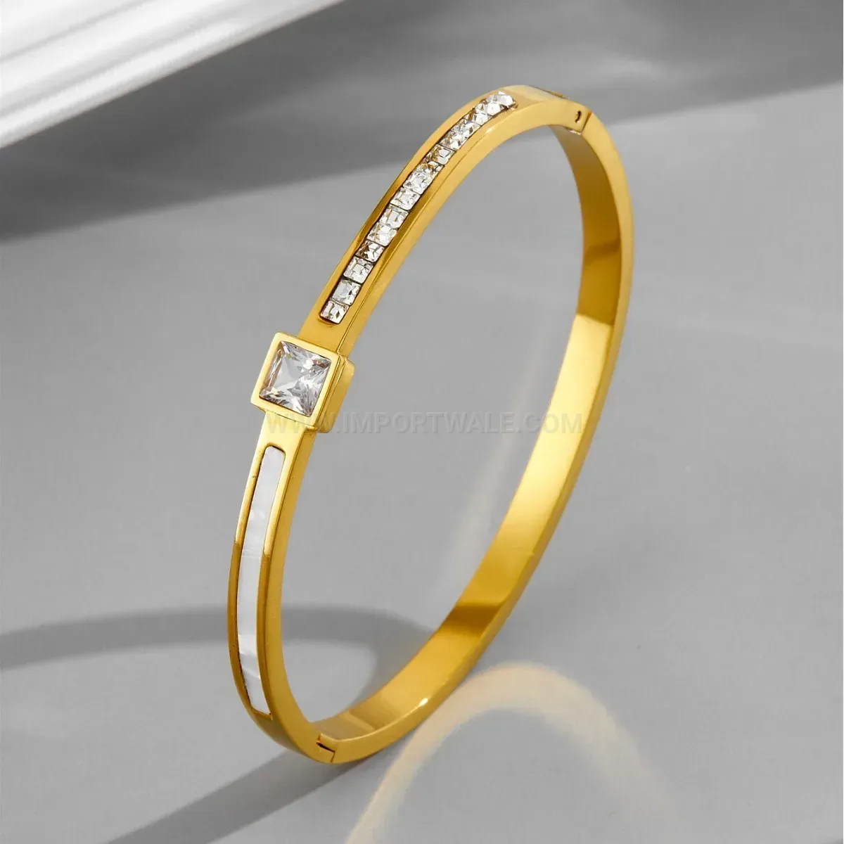 Square Crystal Accent Plated Titanium Steel Bangle