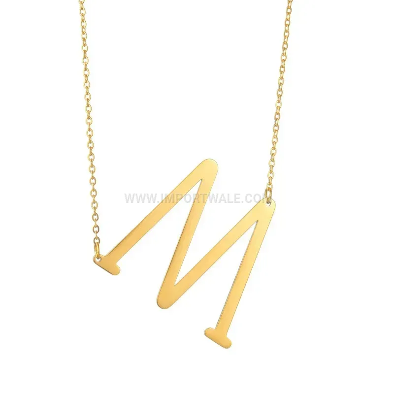 Polished Stainless Steel Initial Letter Pendant Necklace with O-Chain