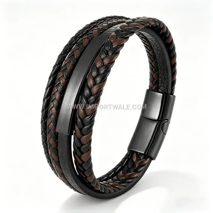 Multi Layer Braided Leather Magnet Clasp Bracelet