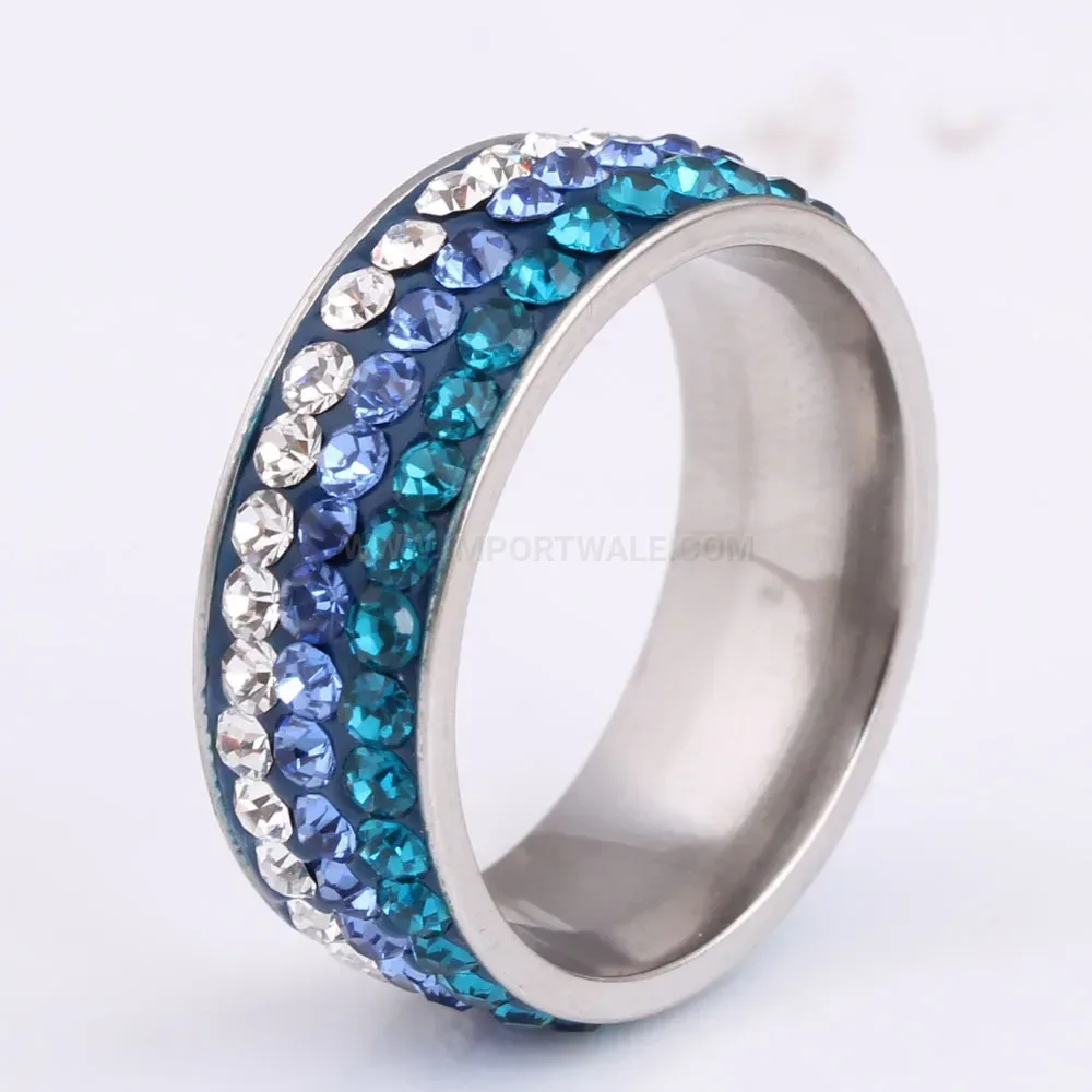 Triple Row Blue Crystal Stainless Steel Band