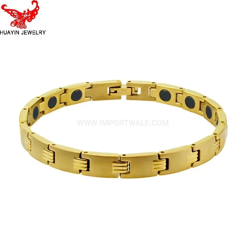 Bold Women's Slim Gold Plated Titanium Bio Magnetic Bracelet