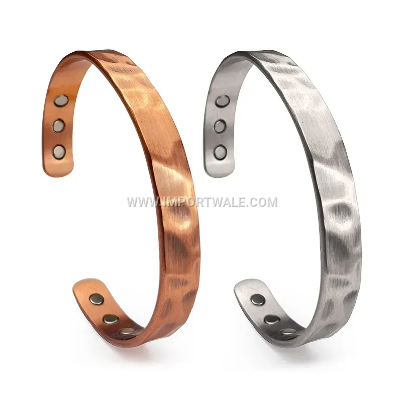 Vintage Hammered Pure Copper Open Magnetic Bracelet for Women
