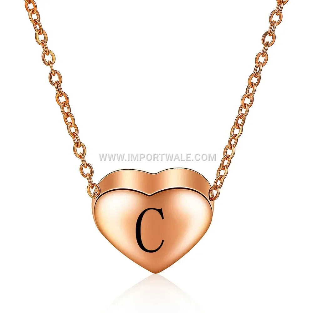 Rose Gold Stainless Steel Heart Initial Pendant Necklace