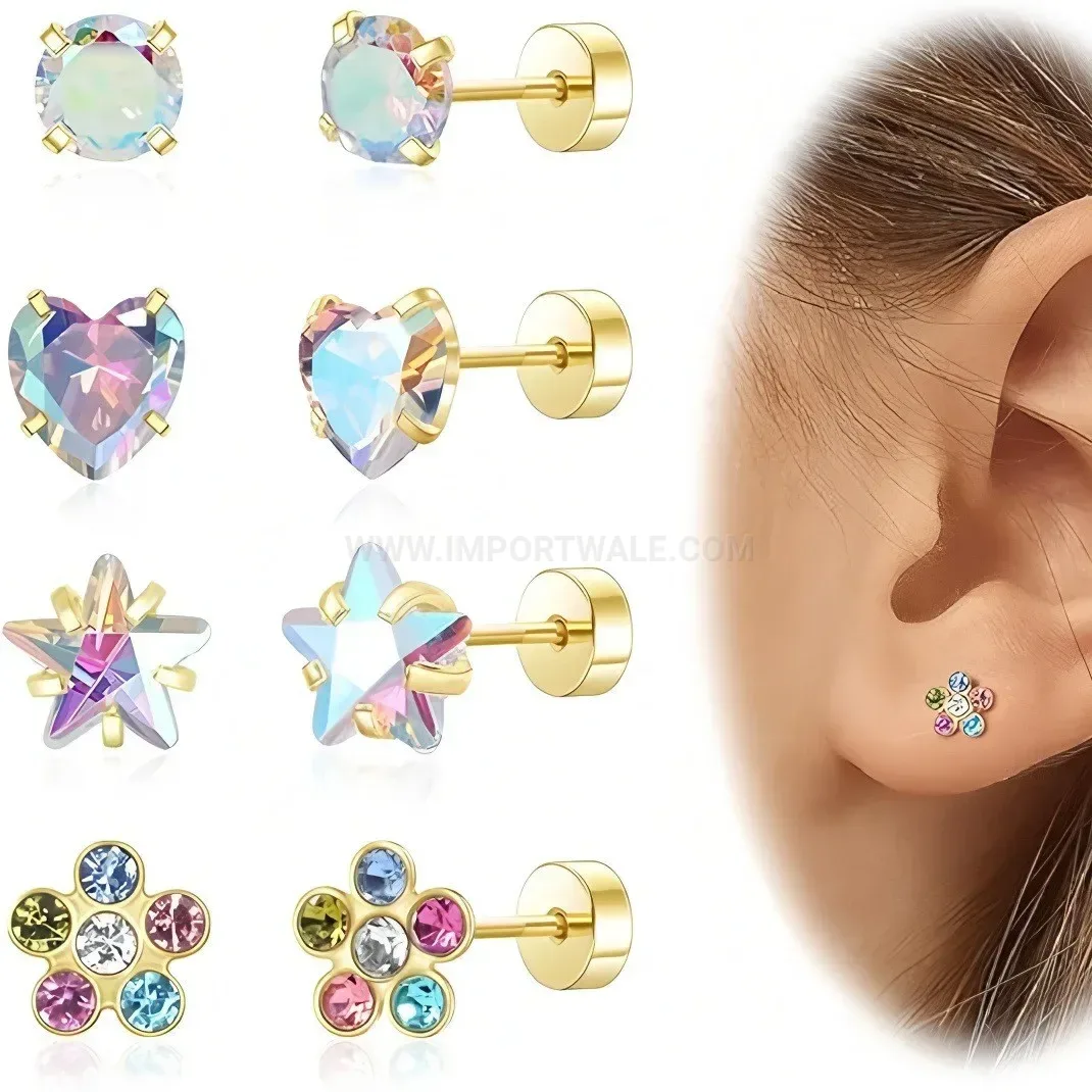 Elegant Sparkling Zirconia Floral Titanium Steel Cartilage Piercing Earring Set