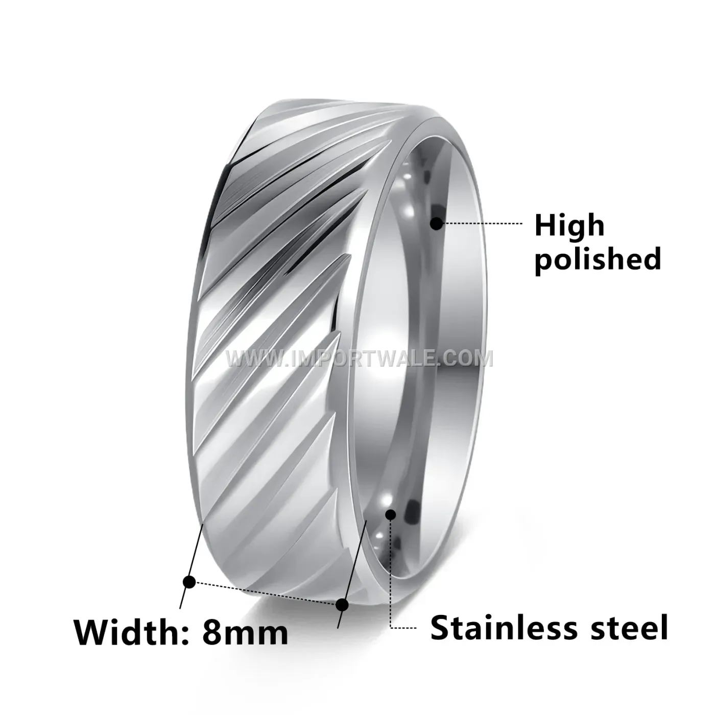 Gold Plated Diagonally Carved Stainless Steel Ring