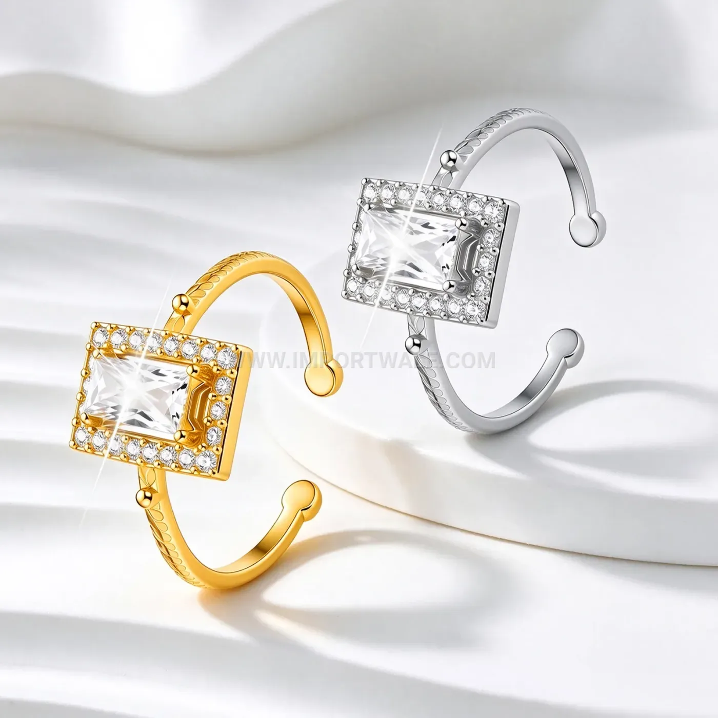 Gold Plated Stainless Steel Adjustable Cubic Zirconia Ring Set