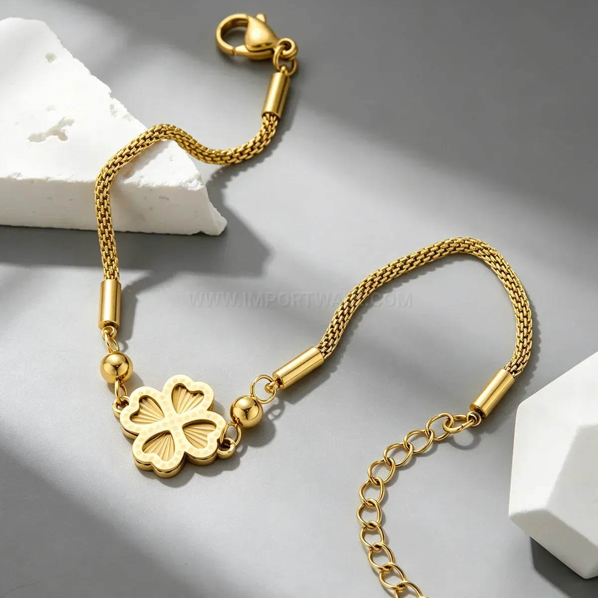 Gold Plated Stainless Steel Four Leaf Clover Chain Bracelet
