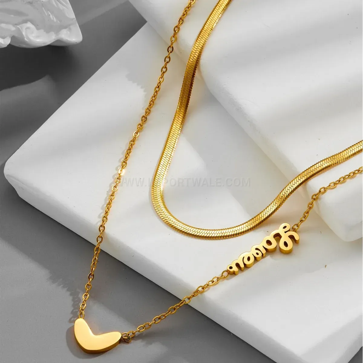 Chic Double Layered Gold Titanium Steel Love Heart Necklace