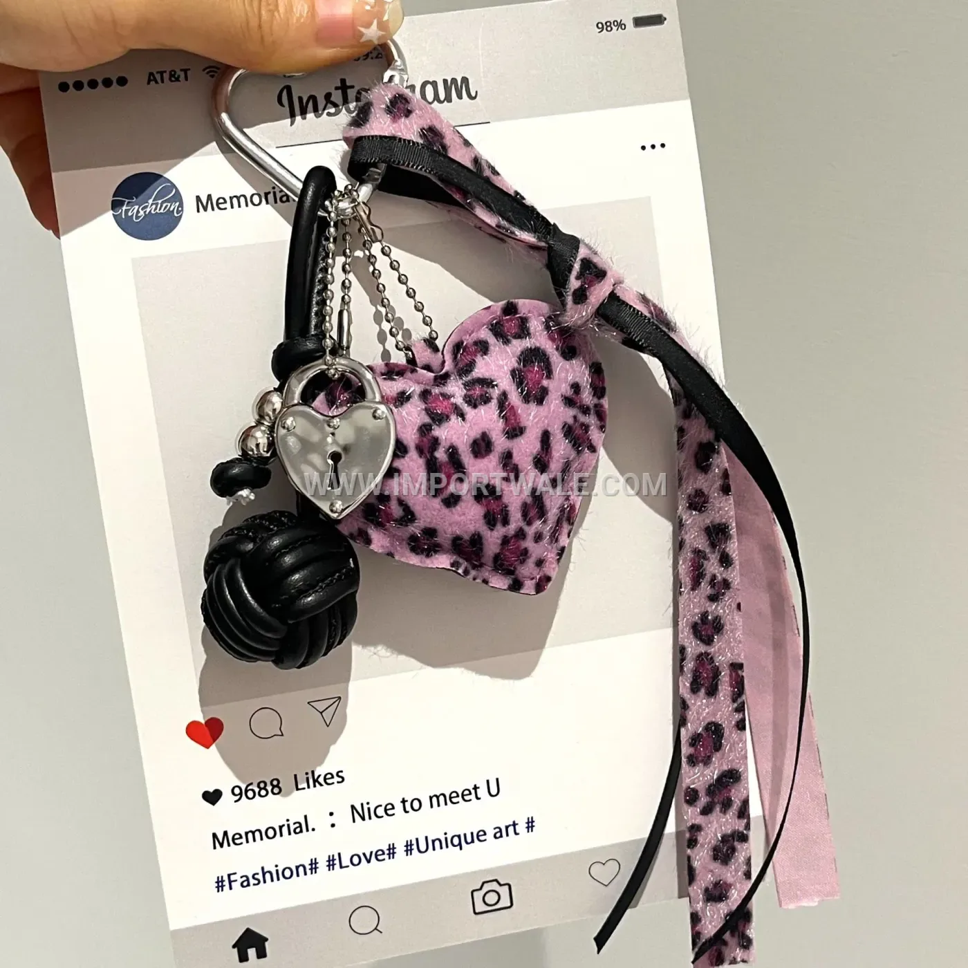 Leopard Print Leather Heart Lock Bag Charm