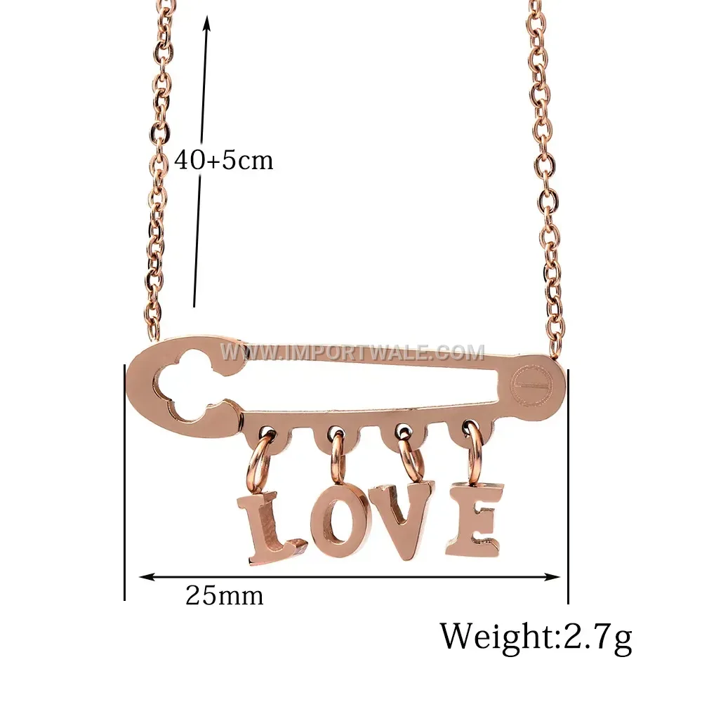 Rose Gold Stainless Steel Safety Pin Pendant Love Necklace