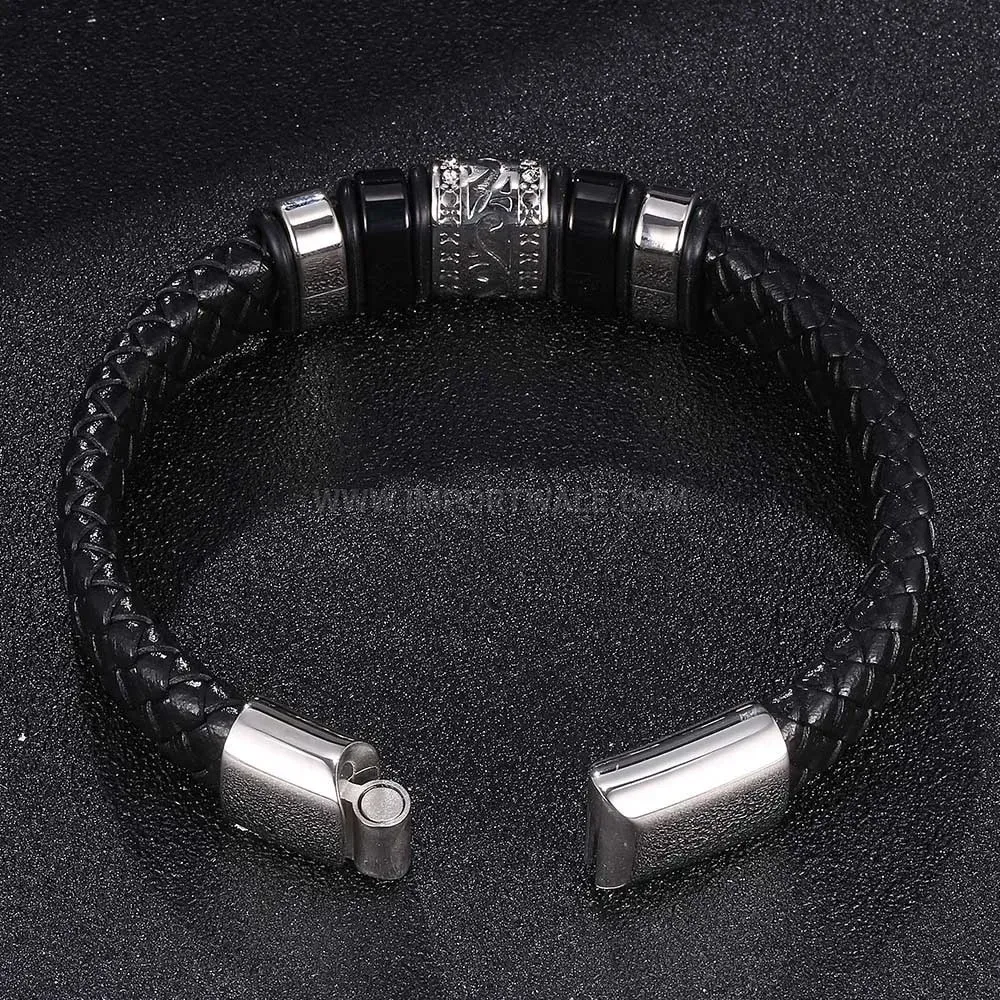 Handcrafted Braided Leather Stainless Steel Bangle