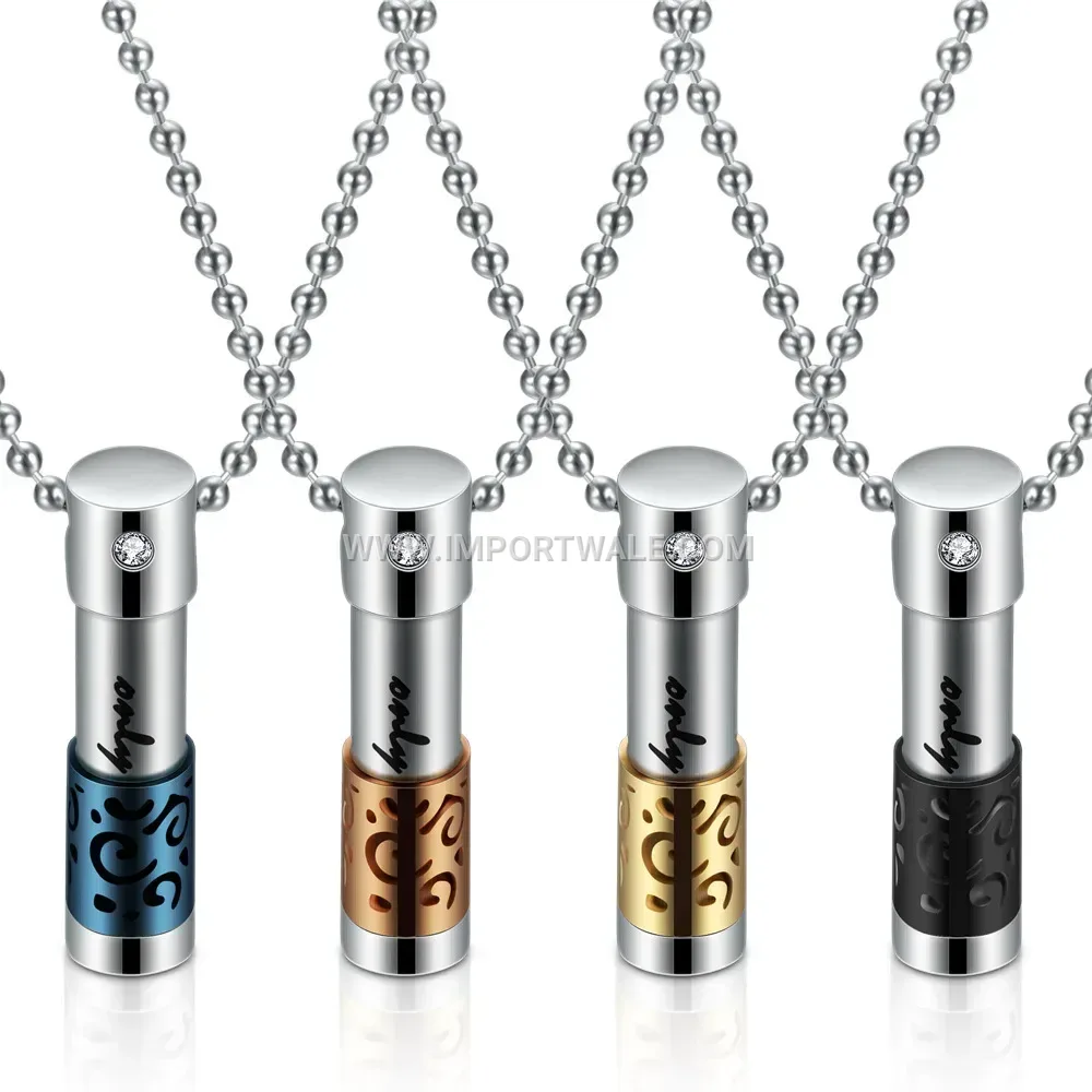 Openable Stainless Steel Cylindrical Aromatherapy Essential Oil Bottle Pendant Necklace