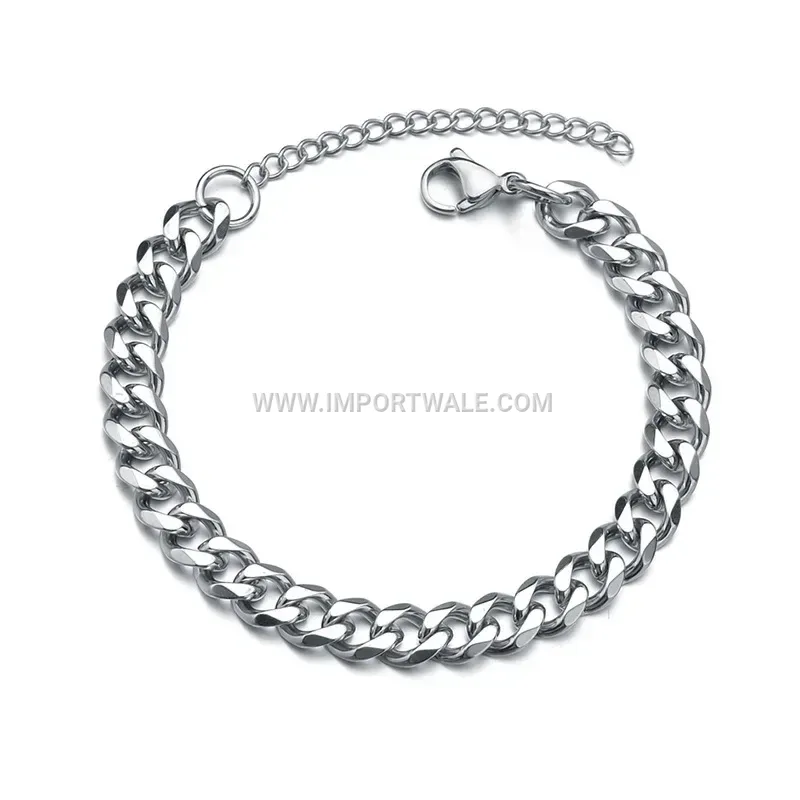 Men's Six-Sided Cuban Stainless Steel Chain Bracelet
