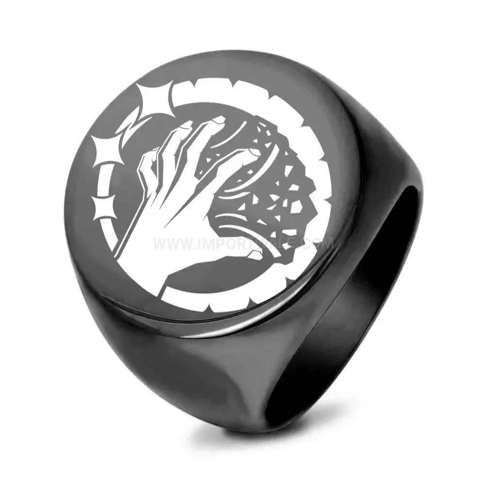 Chic Laser Engraved Reaching Hand Stainless Steel Round Ring