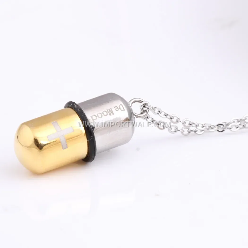 Cross Capsule Pill Stainless Steel Pendant Necklace for Men
