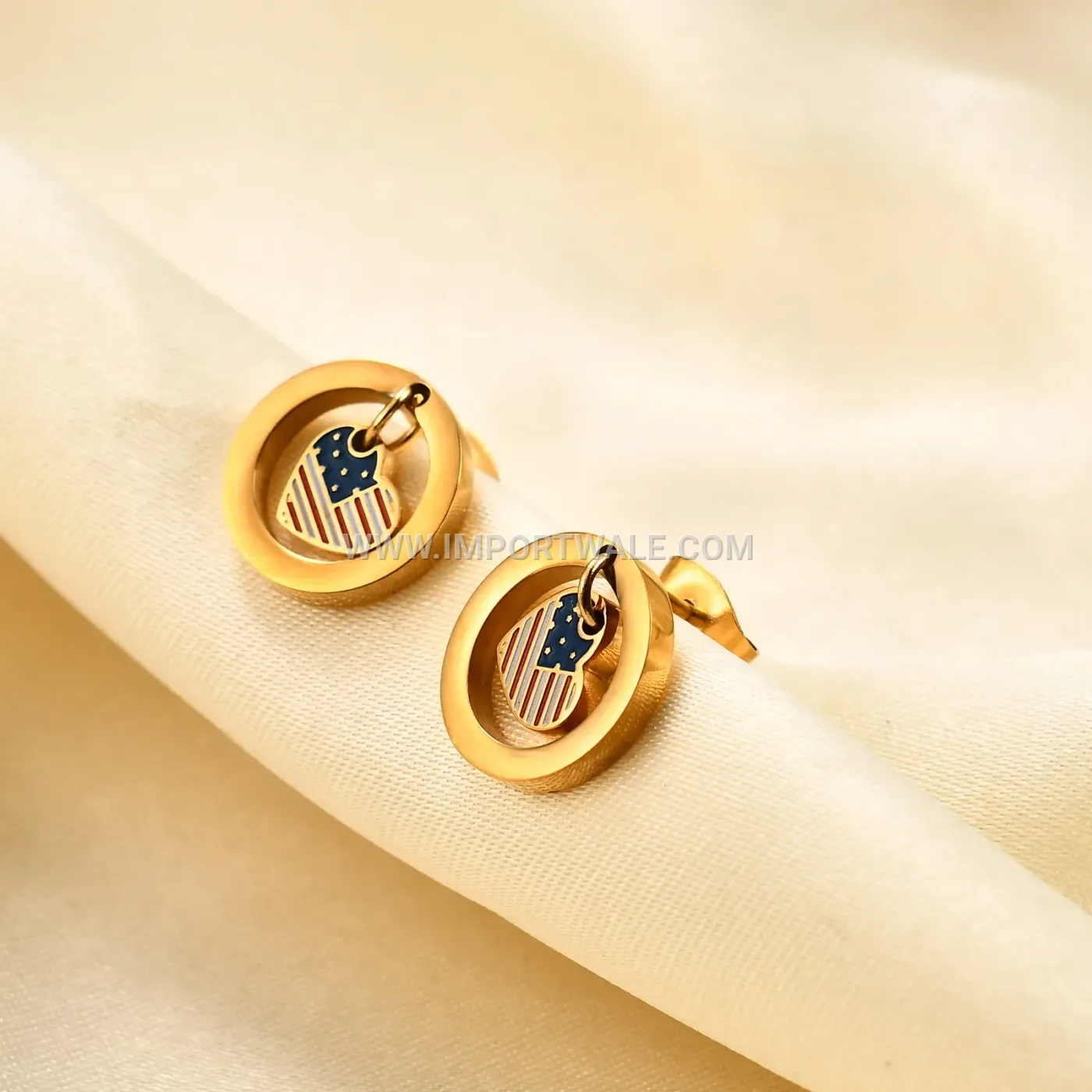 Hollow Heart Stainless Steel Flag Motif Circle Drop Earrings